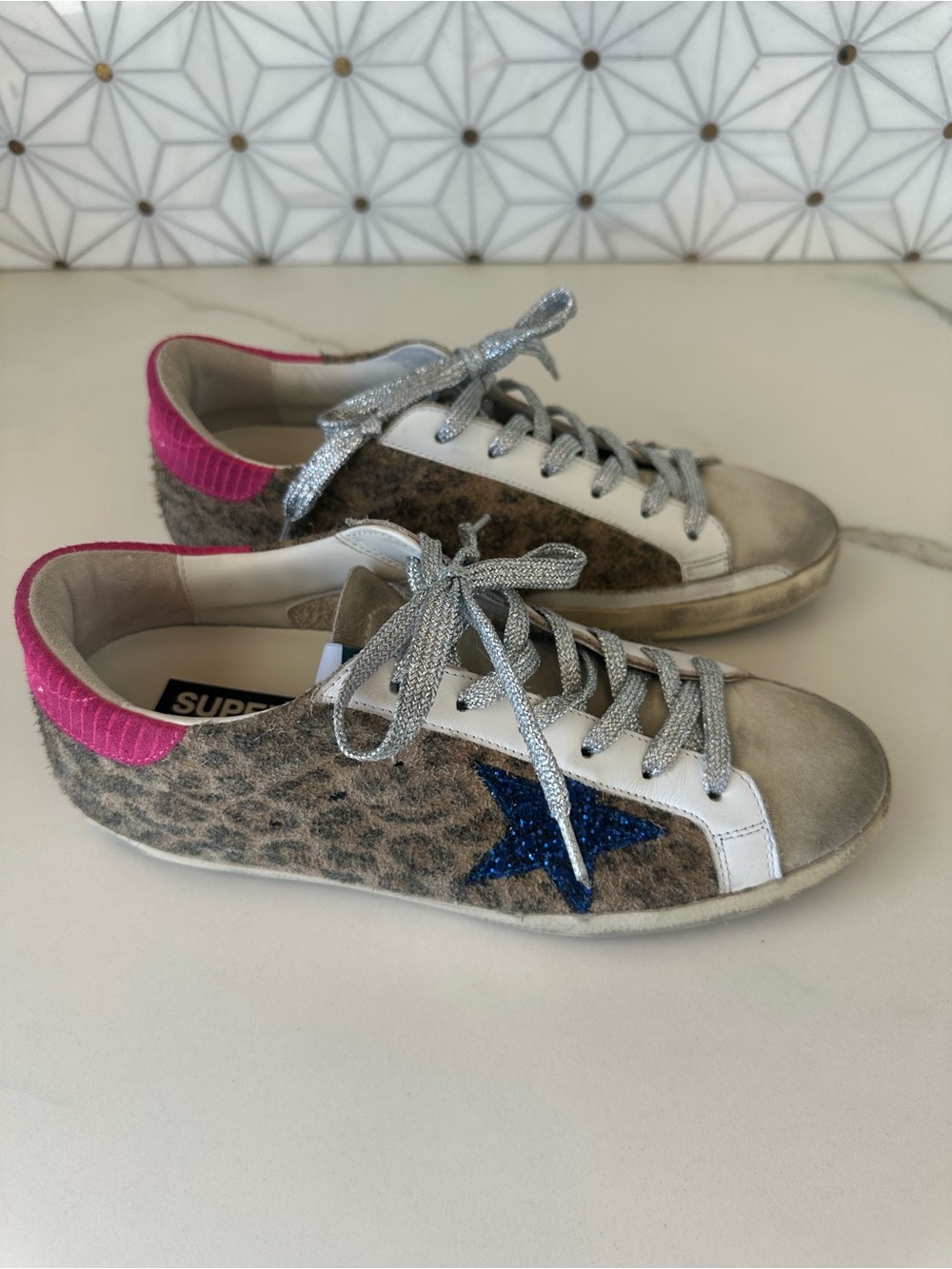 Golden Goose Women’s Superstar Leopard-Print Sneakers, Size 39, EUC
